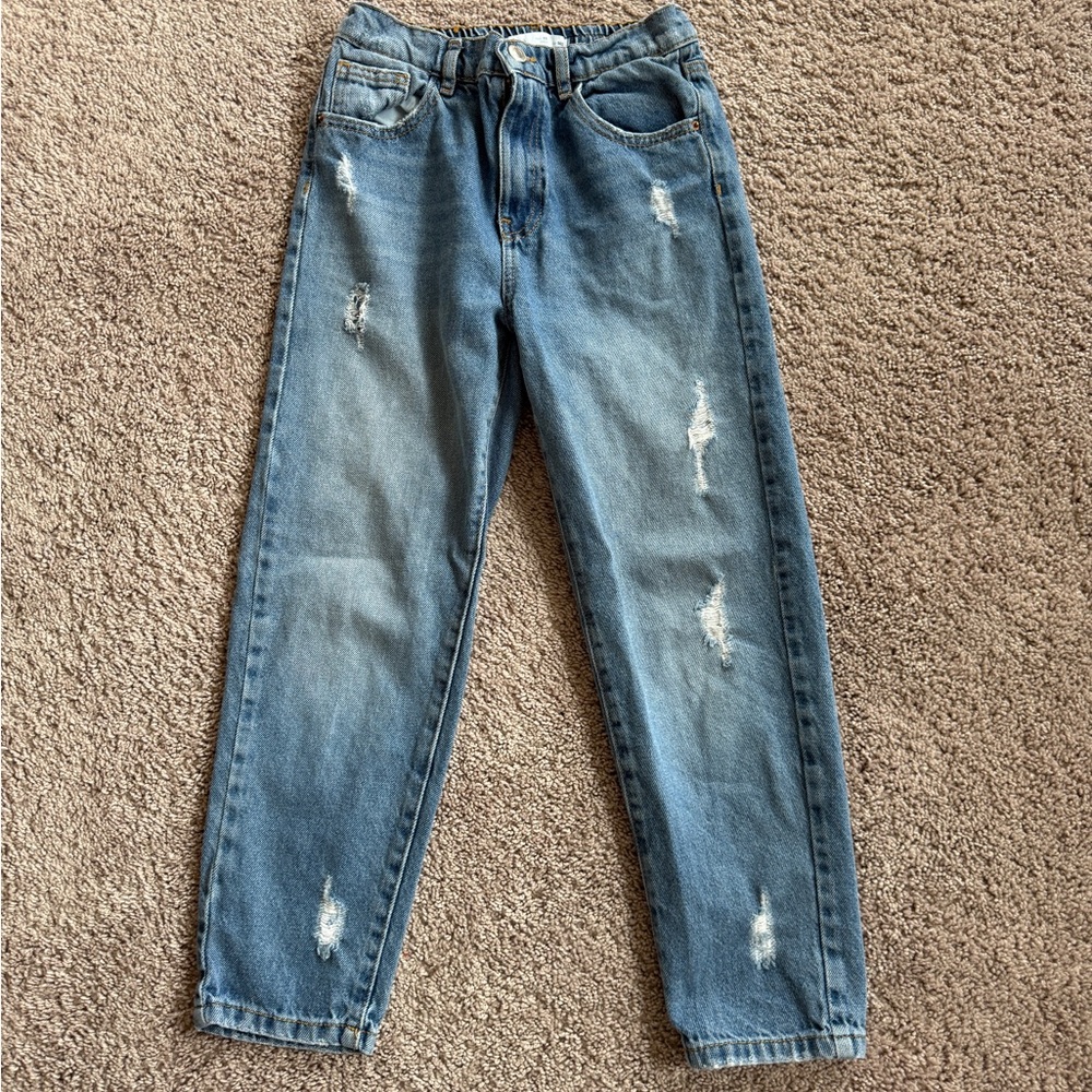 Zara Kids Blue Distressed Straight Leg Jeans size 10